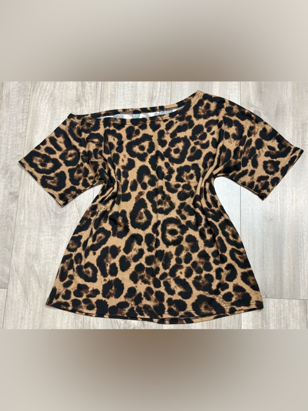 SHEIN Black and Camel Leopard Print Top Sizr M